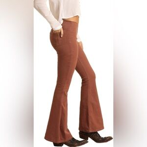 Rock & Roll Cowgirl Bargain Bells Pull-On Stretch Dusty Rose Flare Jeans 25x30